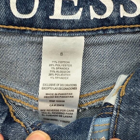 GUESS‎ 90s Y2K Trendy Vtg Light Colored Jeans Girls Size 8 Cuffed Pants Logo - Picture 10 of 11